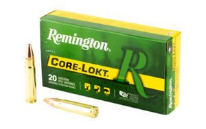 Remington Core-Lokt rifle ammunition box and cartridges
