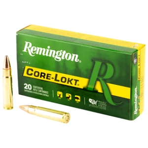 Remington Core-Lokt rifle ammunition box and cartridges