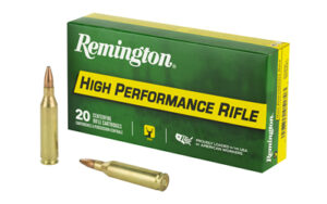Remington High Performance Rifle ammunition box and cartridges