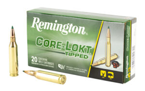 Remington Core-Lokt Tipped rifle ammunition box and cartridges