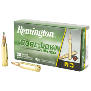 Remington Core-Lokt Tipped rifle ammunition box and cartridges