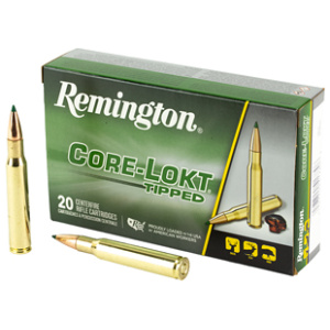 Remington Core-Lokt Tipped rifle ammunition box and cartridges