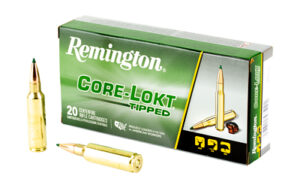 Remington Core-Lokt Tipped rifle ammunition box and cartridges