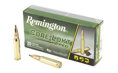 Remington Core-Lokt Tipped rifle ammunition box and cartridges