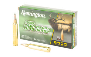 Remington Premier Long Range rifle ammunition box and cartridges