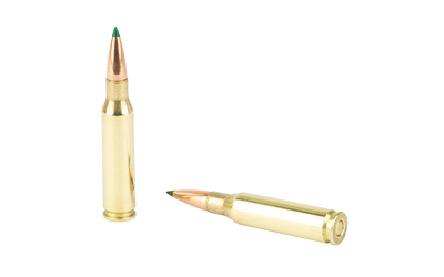 Two rifle cartridges on white background