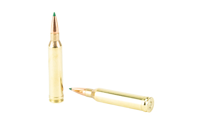 Two rifle cartridges on white background
