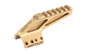 Tactical rail mount in desert tan color.