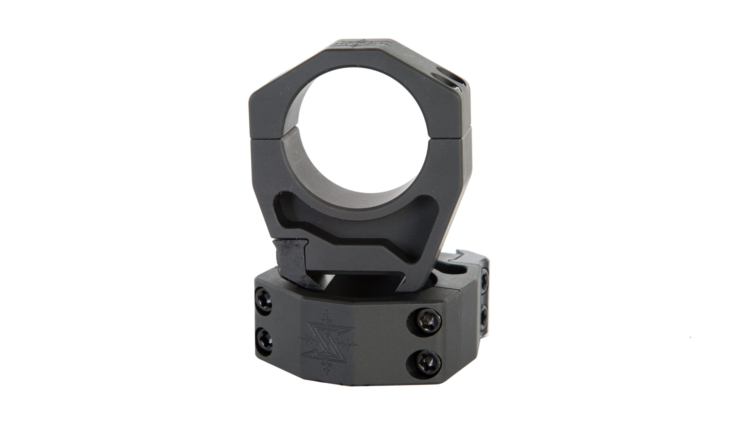 Tactical scope mount with hex screws on base.