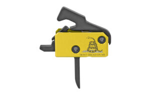 Yellow rifle trigger with Gadsden snake graphic