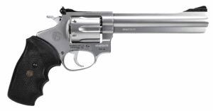 Stainless steel revolver with black grip