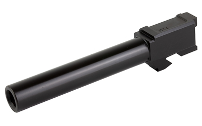 Black pistol barrel with attached suppressor