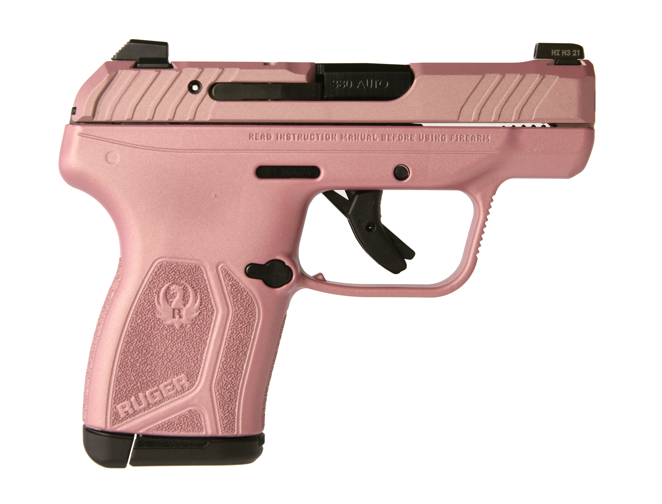 Pink Ruger compact .380 semi-automatic handgun