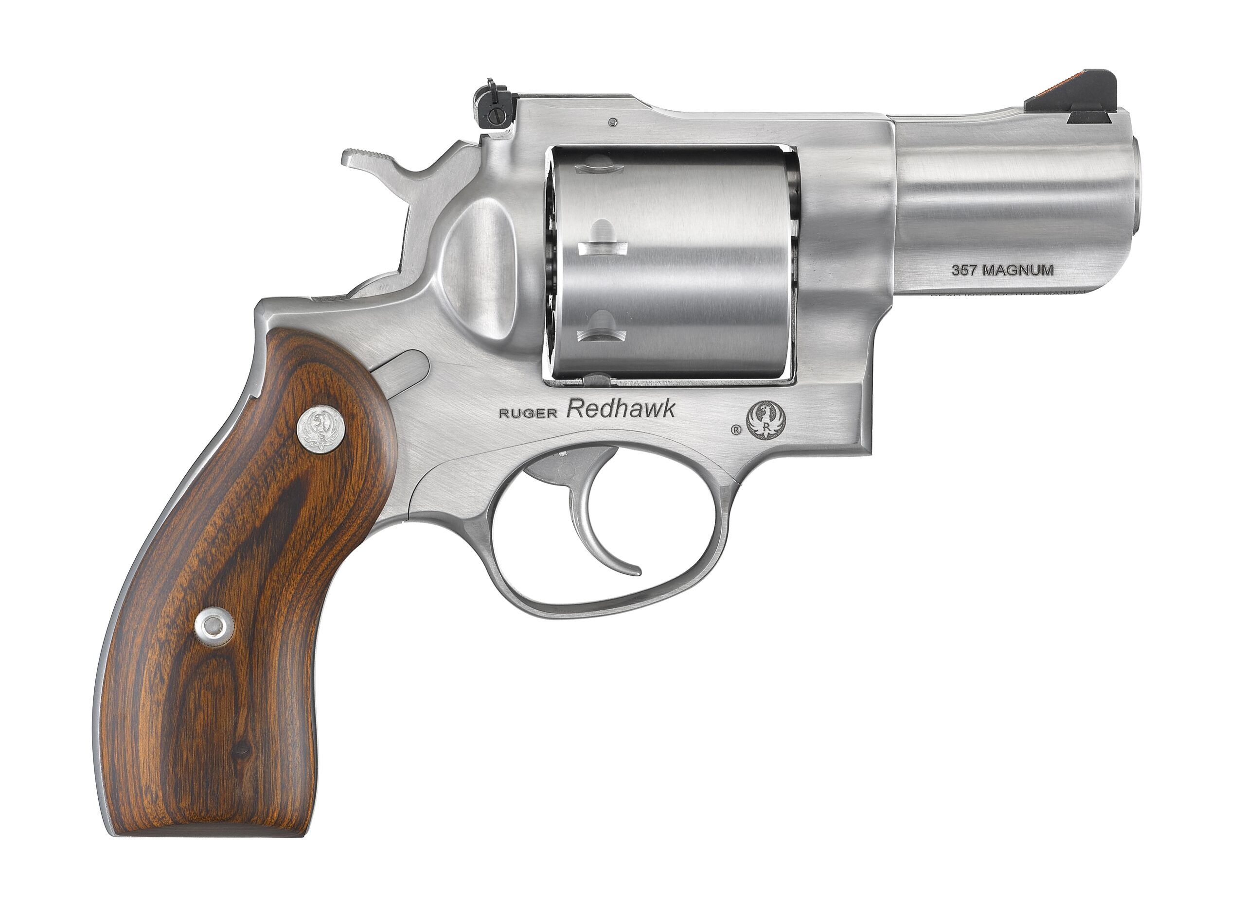 Ruger Redhawk .357 Magnum revolver with wooden grip.
