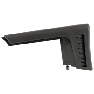 Black plastic adjustable gun stock with ridged design.