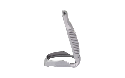 Ergonomic gray vegetable peeler on white background