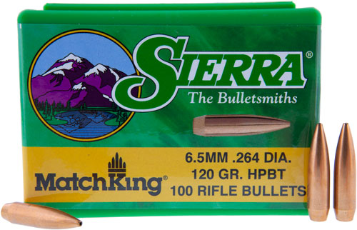Sierra MatchKing 6.5mm rifle bullet box and bullets