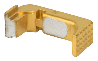 Gold-colored metal L-bracket with pads