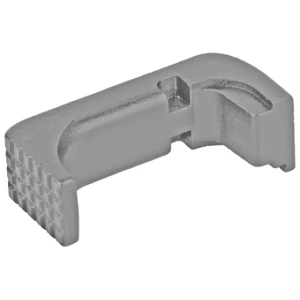 Gray metal component with notched grip detail.
