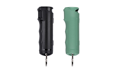 Black and green pepper spray canisters with keychain.