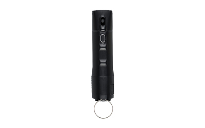 Black flashlight with keyring attached