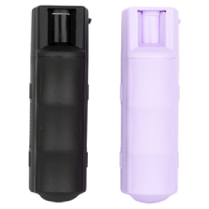 Black and purple self-defense pepper spray bottles.