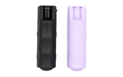 Black and purple self-defense pepper spray bottles.