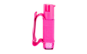 Pink pepper spray canister with hand strap