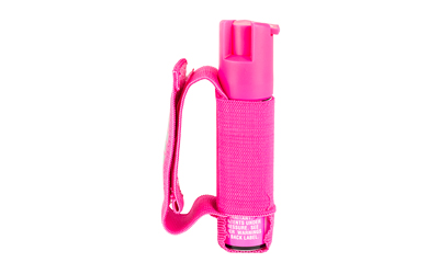 Pink pepper spray canister with hand strap
