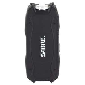 Black stun gun with white logo