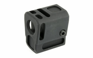 Black metal cube with holes and slots