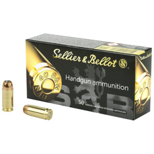 Sellier & Bellot handgun ammunition box and bullets.