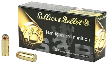 Sellier & Bellot handgun ammunition box and bullets.
