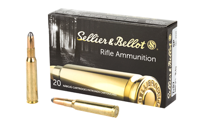 Sellier & Bellot rifle ammunition with bullets displayed.