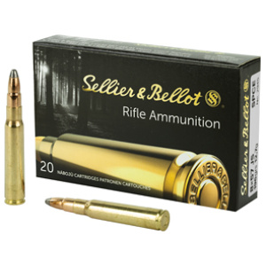 Sellier & Bellot rifle ammunition with two bullets.