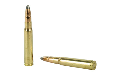 Two rifle bullets, standing and lying down.