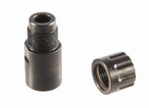 Black metal threaded adapter and cap