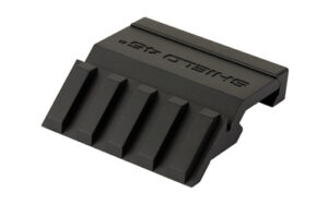 Black tactical rail mount with engraved text