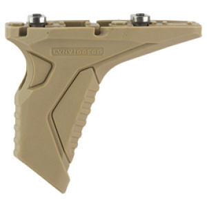 Tan angled grip attachment for firearms.