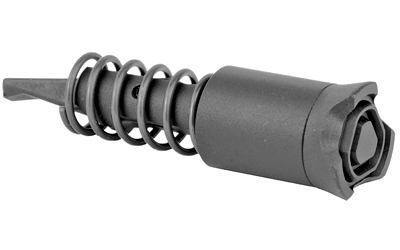 Black firearm muzzle brake with spring mechanism
