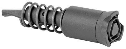 Black firearm muzzle brake with spring mechanism