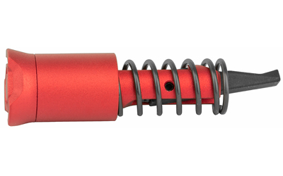 Red aluminum vehicle part with spring mechanism.