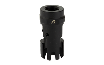 Black metal muzzle brake with pronged base
