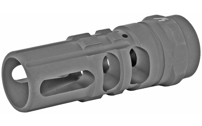 Gray firearm muzzle brake with side ports