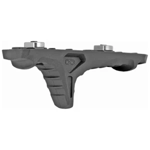 Black tactical foregrip for firearms rail attachment.