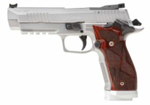 Silver semi-automatic pistol with wooden grip