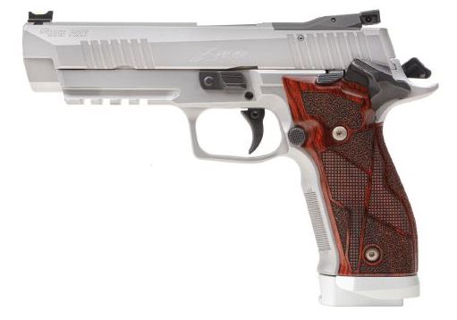 Silver semi-automatic pistol with wooden grip