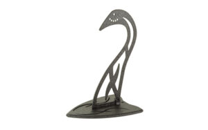 Abstract metal bird sculpture on base