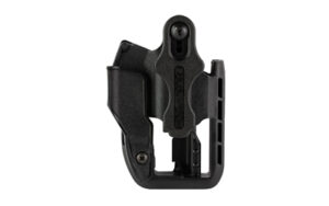 Black tactical handgun holster on white background