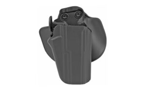 Black tactical handgun holster with retention screws